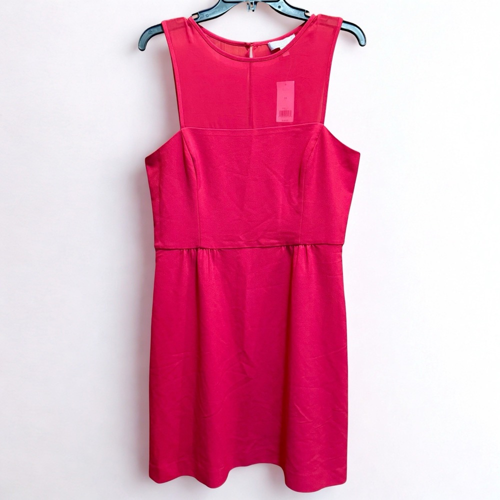 Banana Republic Red Sexy Sleeveless Dress Size 14 Sheer Yoke Fit & Flare NWT